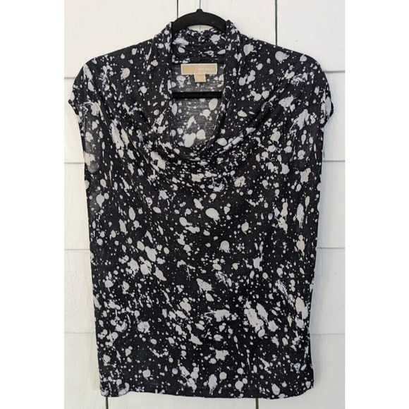 Michael Michael Kors Women's Small Top ~ Splatter Cowl Neck Casual Black White - Picture 1 of 8